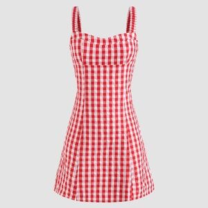 Zara Red Gingham Check Stretch Mini Picnic Dress, New w Defects Sz M